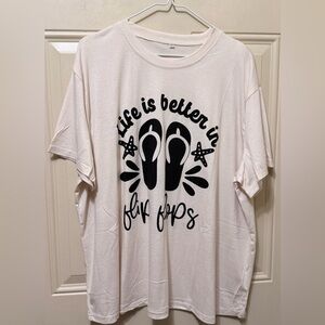 Life is Better in Flip Flops Graphic Tee in Cream with Black Size 3XL NWOT